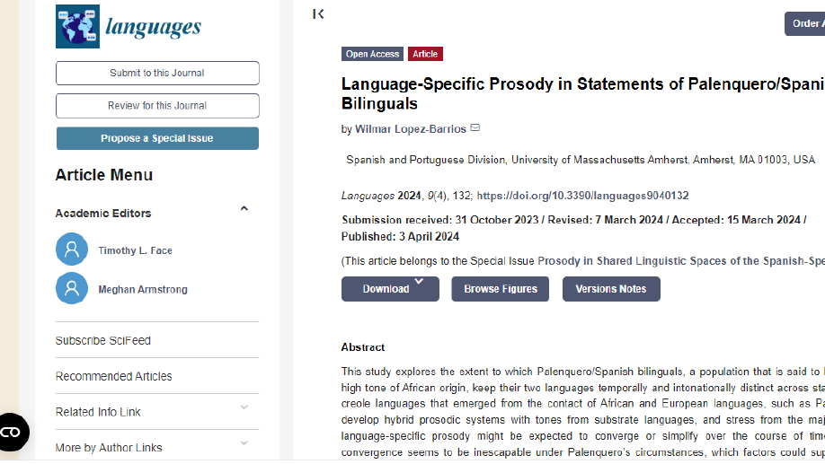 Language-Specific Prosody in Statements of Palenquero/Spanish Bilinguals